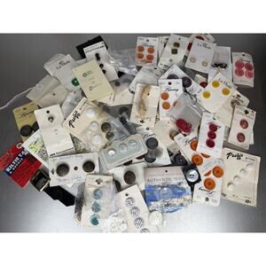 HUGE Vintage LOT Carded Buttons Plastic Metal Pearls Sewing Lansing La Mode